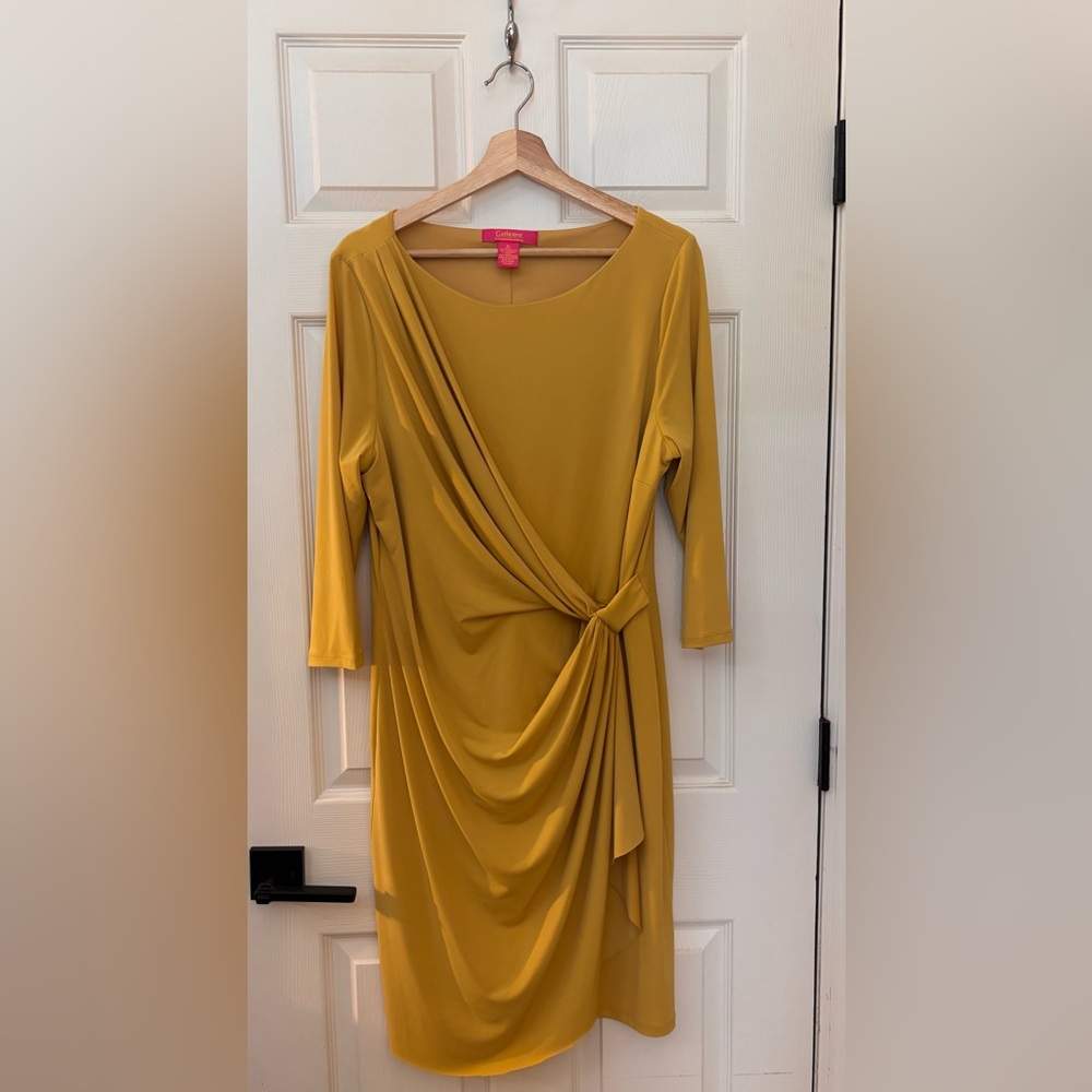 Catherine MaLandrino Mustard Yellow Draped Dress XL